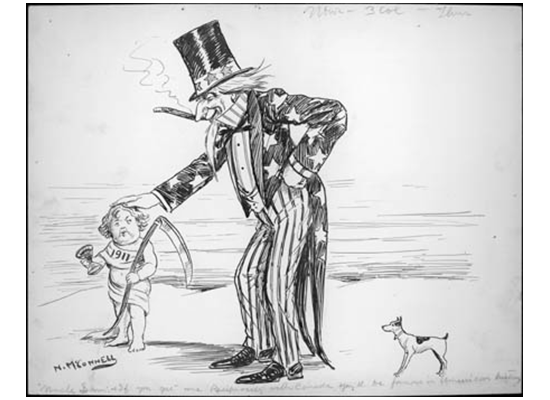Uncle Sam: "If you get me Reciprocity with Canada, you'll be famous in American history."