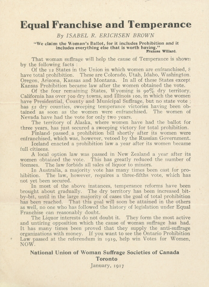 A letter calling for Equal Franchise and Temperance