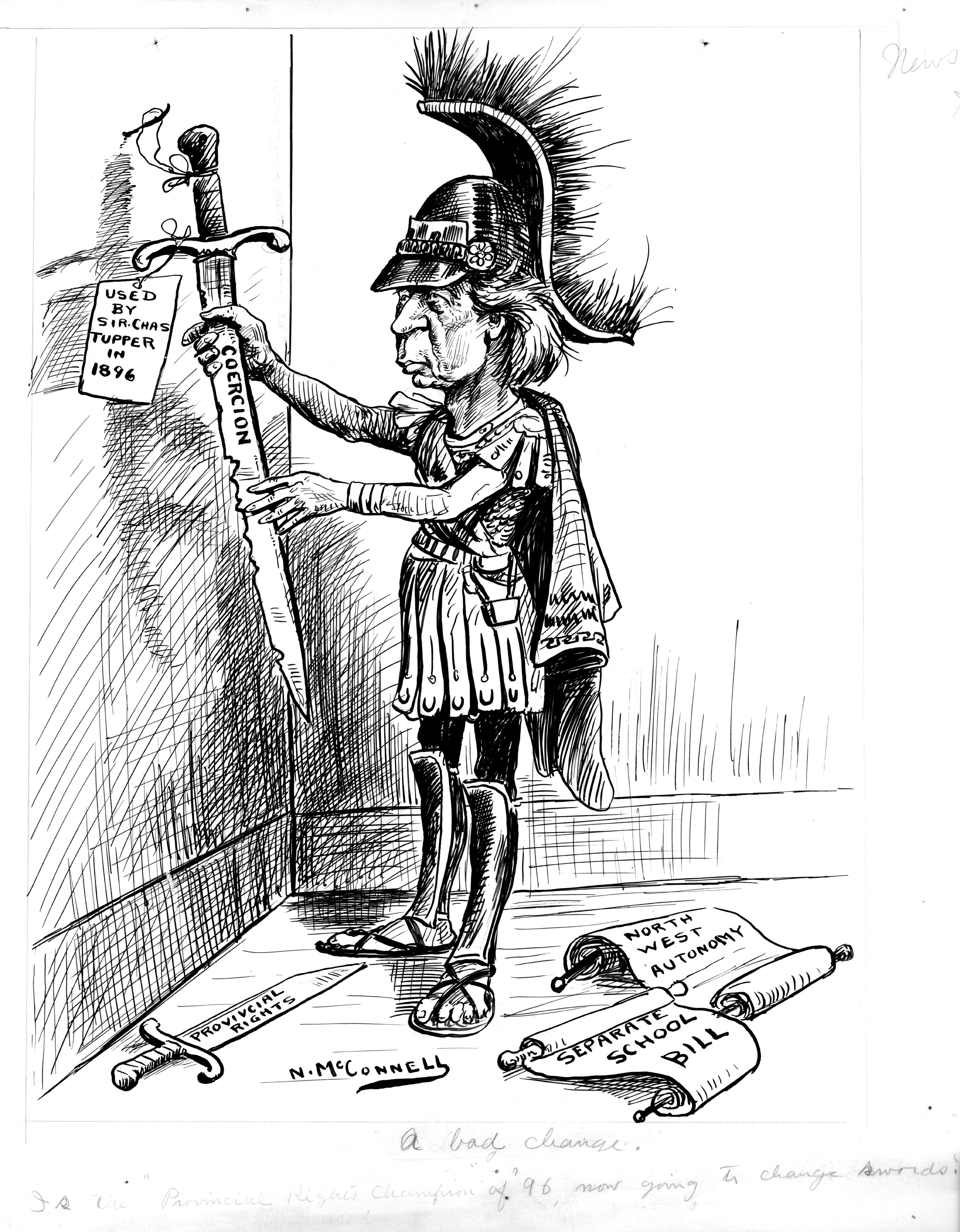 Laurier picks up a rusty sword