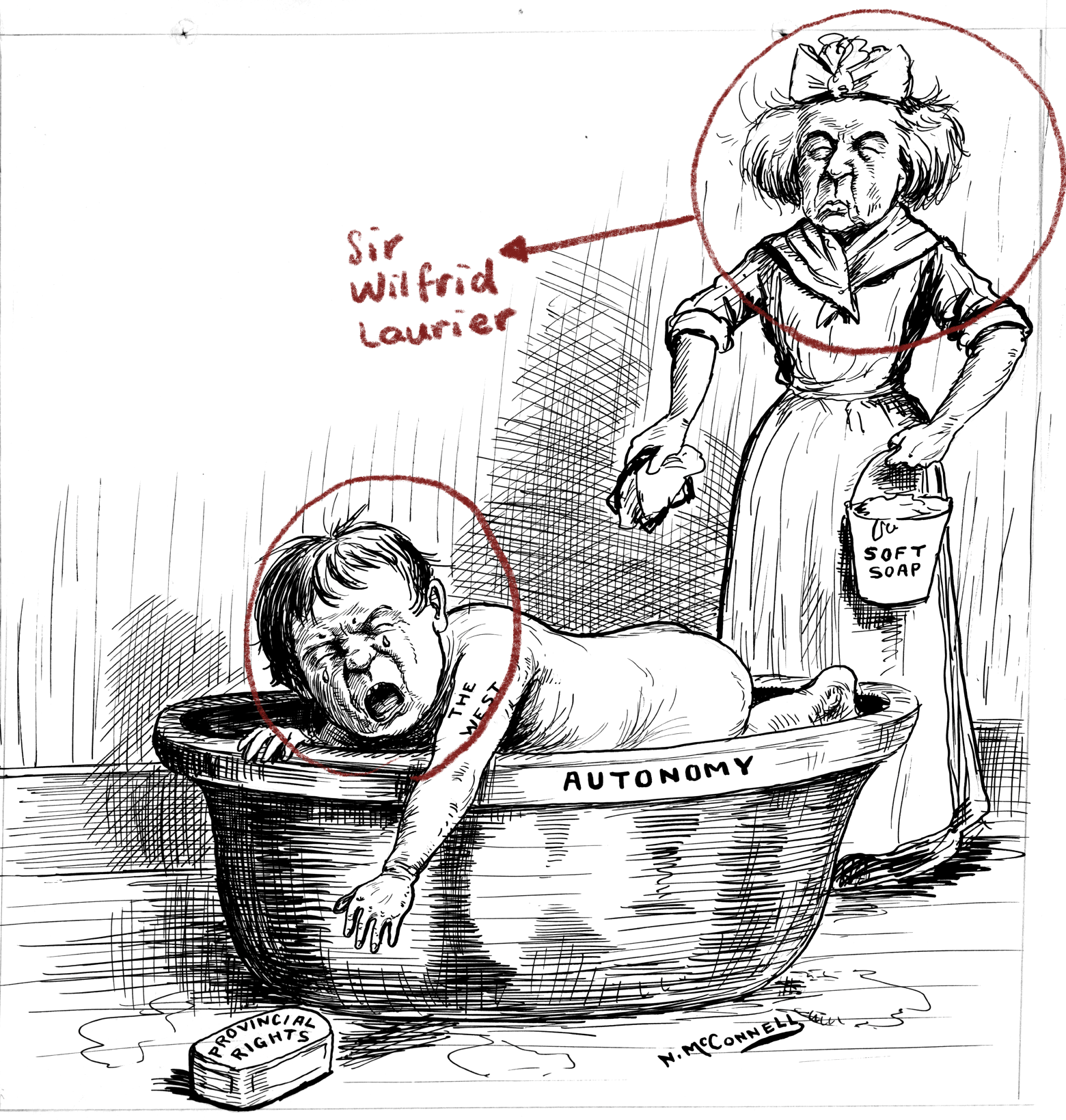 "He won't be happy until he gets it" Newton McConnell, circa 1910, C 301-0-0-0-950, Archives of Ontario, I0008887. (This image has been altered for clarity)